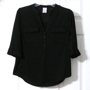 Women's NO BOUNDRARIES Black M(7-9) Top, 3/4 Sleeve Blouse, Buttons & Pockets